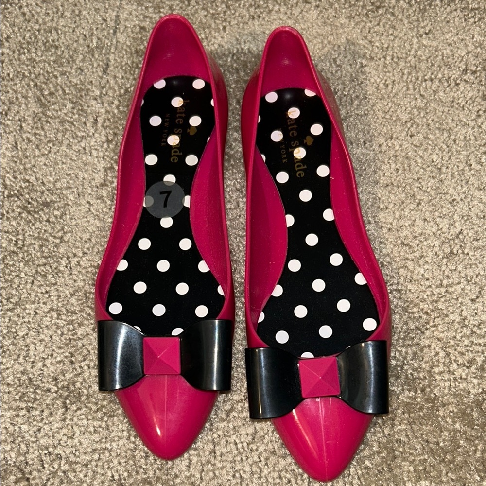 New Kate Spade Pink and Black Polka Dot Flats Sz 7.